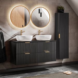 SANS Ensemble meuble double vasque 120cm et colonne Adriel Noir