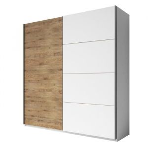 Armoire 2 portes coulissantes 200cm couleur chêne et blanc. Collection floyd - Blanc