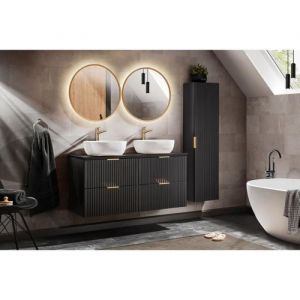 AC-Déco Ensemble complet salle de bain meuble double vasques à poser 120 cm + 3 éléments - Georgia Black