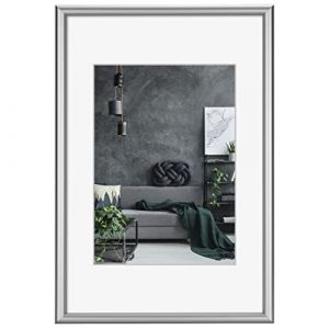 Hama Detroit Cadre photo 29,7 x 42 cm (cadre en aluminium, format portrait, paysage, à suspendre, avec passe-partout, incassable, taille de l'image 29,7 x 42 cm, polystyrène) argenté