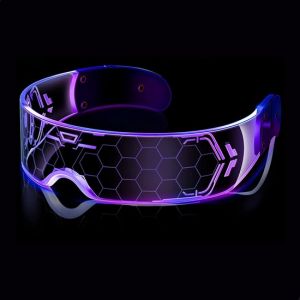Partizzle Lunettes Lumineuses Festival Rave - Quick Space Planga - Lunettes Freaky Techno Party - Halloween Carnival Costume - Homme & Femme - 7 Couleurs LED