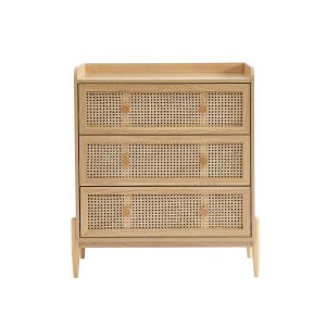 Commode cannage rotin et effet bois 3 tiroirs