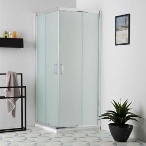 Giada Cabine De Douche En Verre D&eacute;poli Carr&eacute;e 80X80 Avec Portes Coulissantes