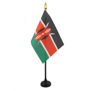 AZ FLAG - Mini Drapeau Kenya De Table - 15x10 cm - Drapeau Kenyan De Bureau 100% Polyester Avec Hampe Pointe Dor&eacute;e 25cm