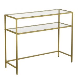 Table console table d&rsquo;entr&eacute;e 100 x 35 x 80 cm bout de canap&eacute; dessus de table en verre tremp&eacute; cadre m&eacute;tallique 2 niveaux pieds r&eacute;glables pour salon