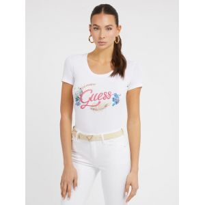 Guess T-shirt broderie logo frontale Blanc - Couleur Blanc - Taille XS