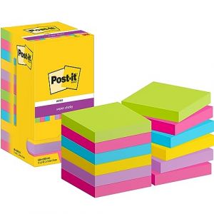 Post-It Super Sticky Notes, Couleurs Assorties, Pack de 12 Blocs, 90 Feuilles par Bloc, 76 mm x 76 mm - Notes Super Adh&eacute;sives pour Prise de Notes, Listes de T&acirc;ches et Rappels