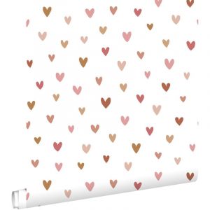 Estahome - Papier peint coeurs - 0,53 x 10,05 m de terracotta et rose
