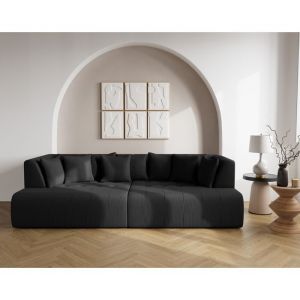Onyx - canapé droit 4 places avec double méridienne - assise profonde - en velours côtelé - noir