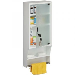Relaxdays Armoire &agrave; Pharmacie, Porte en Verre, verrouillable, 4 Compartiments, HxLxP : 65x27x12 cm, &agrave; accrocher, Blanc