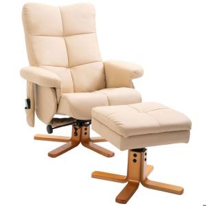Homcom Fauteuil relax massant avec pouf - pivotant à 360°, dossier inclinable, télécommande - PU - 80 x 86 x 99 cm - crème