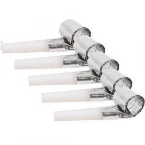 Ptit Clown Sifflet sans-g&ecirc;ne argent m&eacute;tallique pour votre f&ecirc;te (x6) REF/32180