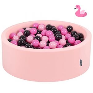 Kiddymoon - Piscine à Balles 90X30cm/200 Balles ? 7Cm Pour Bébé Rond Fabriqué En ue, Flamant Rose: Rose/Rose Poudré/Noir - flamant rose: rose/rose