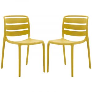 Vente-unique - Lot de 2 chaises de jardin empilables en polypropylène - Jaune - moah de mylia