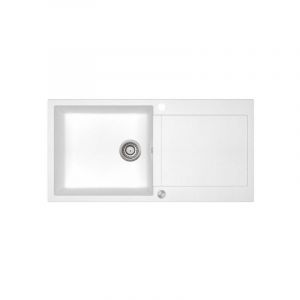 Aquasanita Evier granit blanc tesis 1 grand bac - 1 égouttoir - blanc