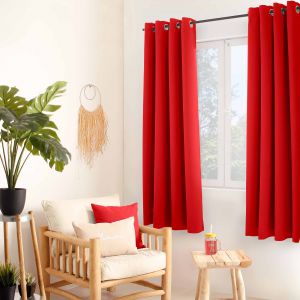 Image de Home maison Rideau uni isolant et thermique polyester rouge 180 x 140