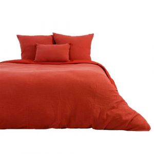 C&ocirc;t&eacute; d&eacute;co - Parure de lit - Double gaze de coton - 240 x 260 cm - Ocre