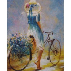 Peinture au numéro : Jeune femme à bicyclette - sans châssis en bois