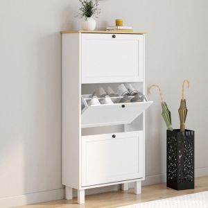 Idmarket Meuble à chaussures 18 paires achille 3 portes blanc et plateau bois