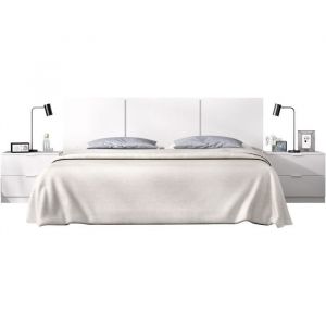 Ensemble tete de lit en 3 parties + 2 tables de nuit avec 2 tiroirs - havana - Blanc - 256,8 x 34,2 x 96 cm
