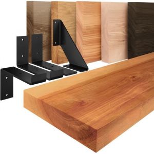 Tagère murale en bois massif, bord régulier, étagère de rangement Original, bois foncé / équerre blanche 70cm, LWG-01-A-004-70ZW - Lamo Manufaktur