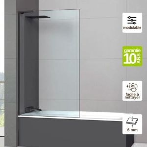 Pare Baignoire fixe en verre sécurité transparent ép 6mm anti calcaire, L100H147 cm, profilé noir mat Superban Mont Blanc e