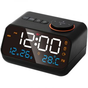 Radio-R&eacute;veil Multifonction LED - Timing Musical, Rechargeable, Radio FM - pour la Maison - Noir