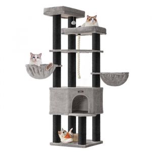Grand arbre &agrave; chat tour de jeux pour chat &agrave; plusieurs niveaux 55 x 55 x 186,7 cm poteaux en sisal de 11 cm de diam&egrave;tre gris