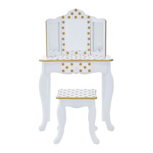 Teamson Coiffeuse enfant bois table maquillage miroir tabouret fille Blanc Or TD-11670M