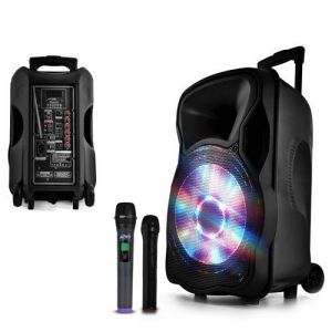 Enceinte sono mobile amplifi&eacute;e 700W 12 LED/USB/BT/SD/FM + 2 micros sans-fil PARTY12 SA50593A-N1