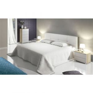 Image de Pegane Ensemble chambre &agrave; coucher, tete de lit capitonnee + 2 tables chevets + chiffonnier coloris Blanc/Chene cambrian -