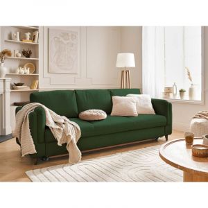 Canapé droit convertible 3 places en velours vert
