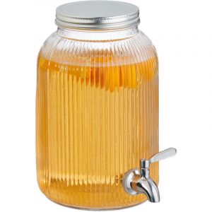 Relaxdays Distributeur de Boisson, Design Vintage, 4 litres, Robinet et Couvercle, pour Votre Limonade, Transparent
