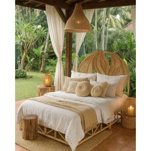 Rimba - T&ecirc;te de lit en rotin "Feuilles"