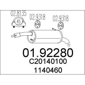 Image de MTS Pot d'Échappement 01.92280 Silencieux Echappement,Silencieux Arrière FORD,MAZDA,FIESTA V JH_, JD_,2 DY