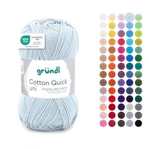 Gründl Laine Cotton Quick uni - Laine fine pour crochet - Fil à tricoter - Fil à crochet - Brillant et doux pour la peau - 100% coton - 1 pelote de 50 g / 125 m - Taille des aiguilles 3-4 - Bleu pâle