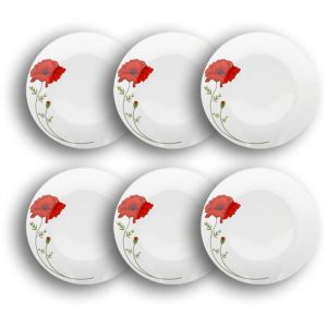 Novastyl Lot de 6 assiettes desserts en porcelaine 19,5cm, COQUELICOT