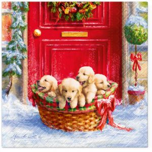 Douceur D'intérieur - Lot de 20 serviettes en papier 33 x 33 cm Chiots de Noel