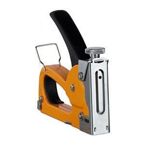 Relaxdays Agrafeuse murale professionnelle, 500 agrafes, puissance réglable, magasin interchangeable 4-8 mm, fer, orange