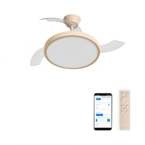 Ventilateur de plafond 40W silencieux Beige avec pales rétractables et lumière LED - WIND CLEAR STUDIO