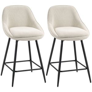 Homcom Lot de 2 tabourets de bar - assise large, dossier courbé et repose-pieds - tissu velours côtelé - 49x52x88cm - crème