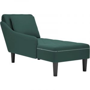 VidaXL Fauteuil long et coussin et accoudoir droit vert foncé velours