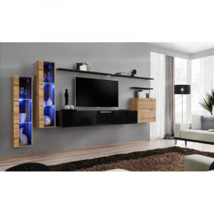 Image de Meuble TV Mural Design " XI" 330cm Naturel & Noir Prix