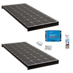 Antarion Pack 2x black booster 170W Seul Panneau solaire Camping Car + Kit de pose solaire avec Régulateur de Charge - Noir