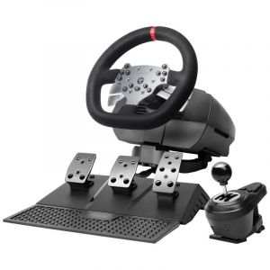 Image de Mars Gaming Volant de simulation MWH-RSX, double moteur à retour de force, 3 pédales de changement de vitesse