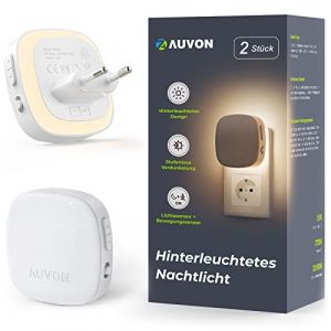 Veilleuse LED AUVON avec Détecteur de Mouvement et Capteur CrépusculaireLot de 2 Veilleuses LED Dimmable Blanc ChaudLuminosité