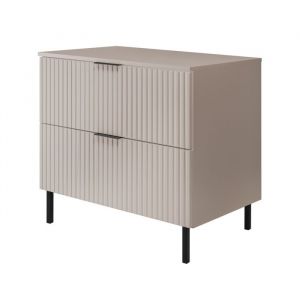 Furnidea - Meuble sous vasque avec plan sur pieds FLOW cachemire 80 cm - 2 tiroirs - fa&ccedil;ades rainur&eacute;es