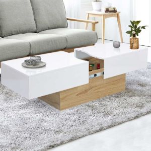 Idmarket Table basse coulissante MARTA bois imitation hêtre et blanc