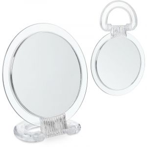 Relaxdays Miroir à poignée, lot de 2, deux faces, grossissement x2, à suspendre & poser, transparent