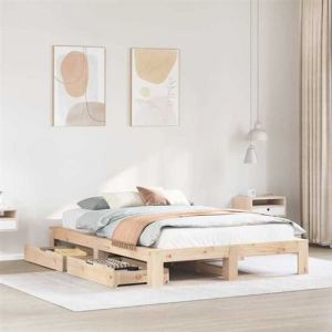 VidaXL Cadre de lit sans matelas 140x190 cm bois de pin massif, sommier, cadre de lit double, cadre de lit en bois massif, meuble de chambre &agrave; coucher